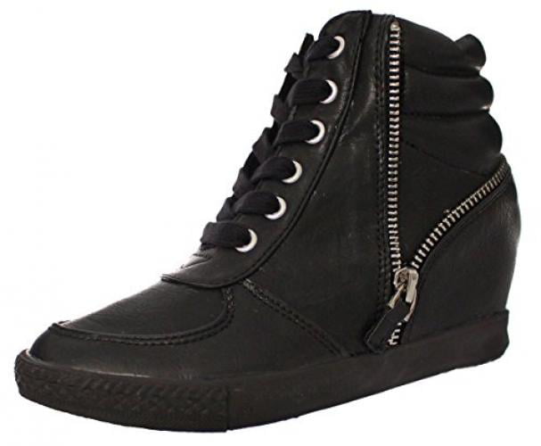 Wedge Sneaker with Zipper, Black, 35 EU 