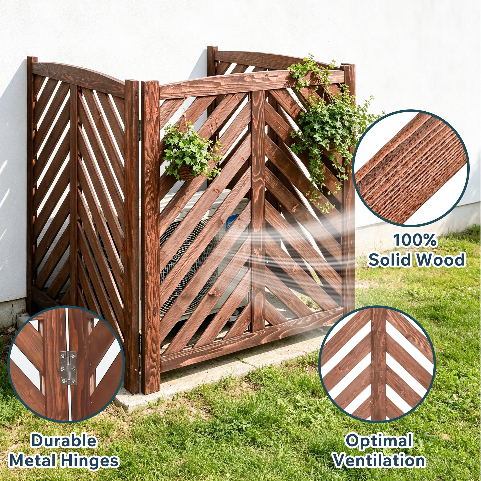 Air Conditioner Fence Screen, Outside Cedar Privacy Fence 3 Panels to Hide AC & Trash Enclosure, 33"W x 38"H