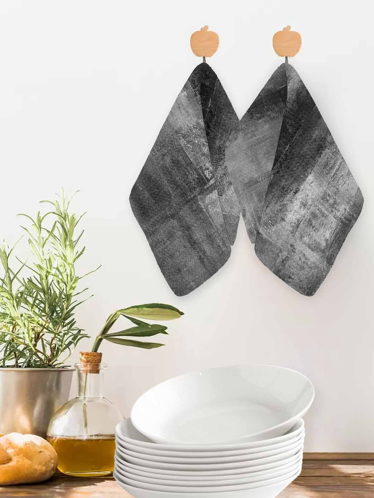 Gray Kitchen Dish Towels for Drying Dishes Set of 4, Retro Oil Painting Modern Abstract Art Aesthetics Waffle Weave Microfiber Hand Tea Bathroom Towels Quick Dry & Absorbent Towel 12x12