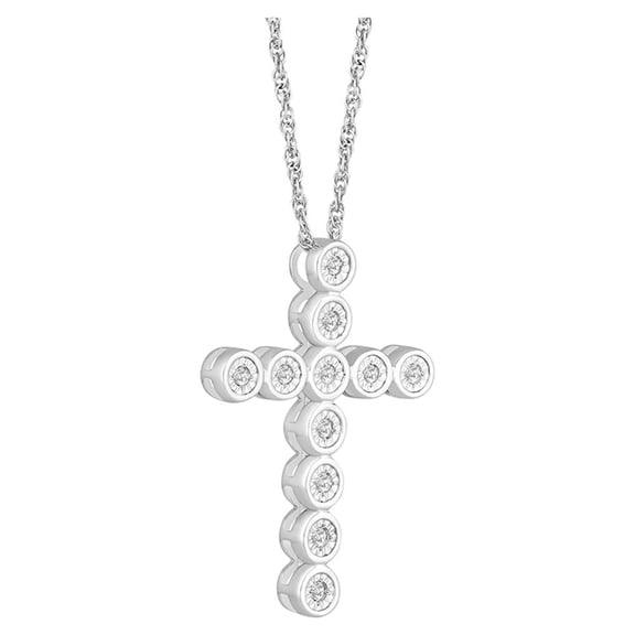 Sterling Silver Round Diamond Cross Pendant (1/10 cttw, I-J Color, I2-I3 Clarity), 18"