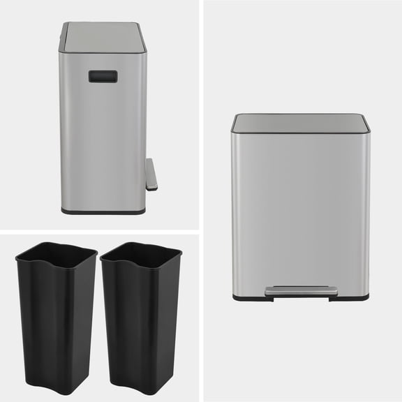Innovaze 16 Gal/60L Dual Stainless Steel Trash Can with Two Bin for Kitchen, Silver