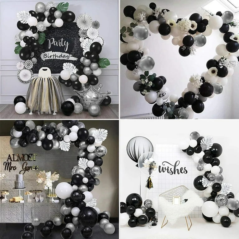 YANSION Black Silver White Confetti Balloons Arch Kit, 12in Latex Balloons  Garland Arches Kit for Birthday, Wedding, Anniversary, Celebrations Party  Decoration 