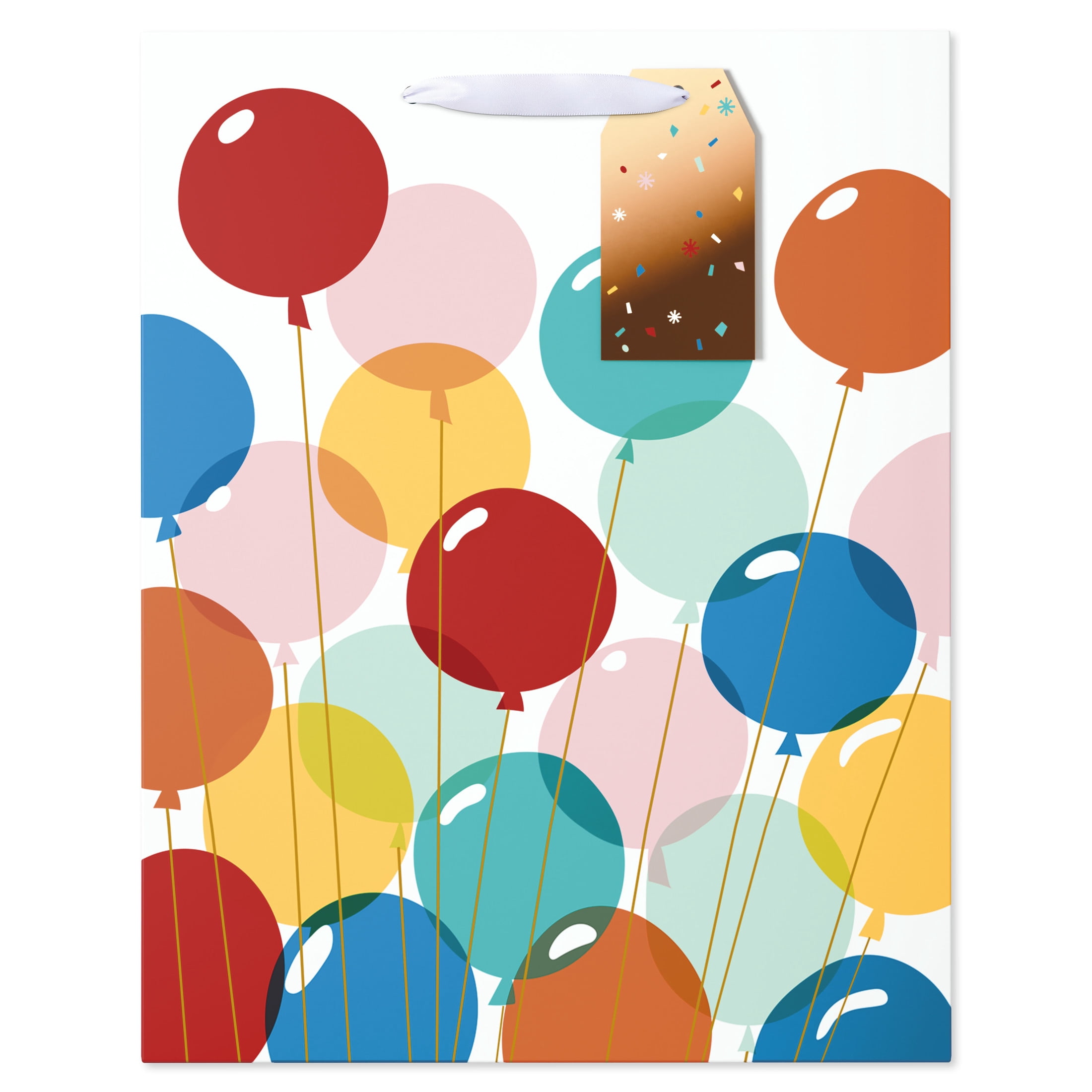 American Greetings 12.75 in. Large White Birthday Gift Bag, Multi-color Balloons (1-Count)