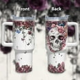thumbnail image 2 of 40oz Insulated Tumbler with Handle and Straw - Stainless Steel Vacuum Coffee Mug, Leak Proof Lid - Gothic Skull Design - Gift for Women, 2 of 6