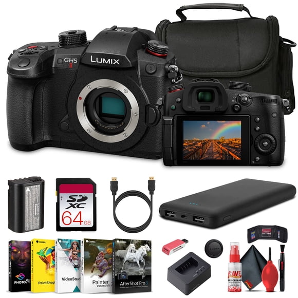 Panasonic Lumix GH5 II Appareil Photo Sans Miroir Micro Quatre Tiers (DC-GH5M2BODY) avec Carte Mémoire 64 Go + Étui de Transport + Batterie P-Bank + Trousse de Nettoyage + Logiciel d'Atelier d'Art + Plus