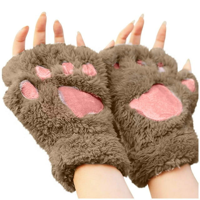 Fgnfyis Gants pour Chat Demi-Doigts Ours Sans Doigts Mignons Femmes Épais Dessin Animé Chaud Café