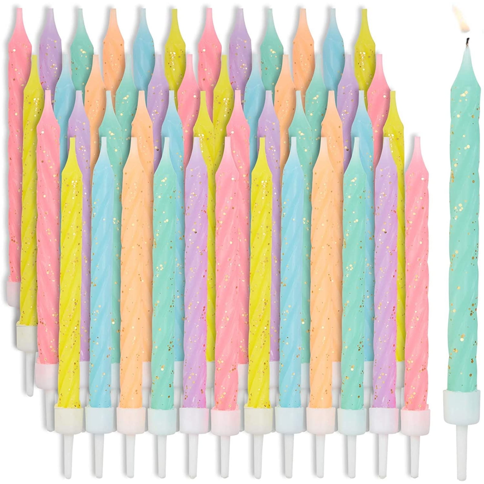48 Counts Pastel Color Glitter Confetti Birthday Cake Candles Value Pack, for Baby Shower Girls Birthday Wedding Anniversary Party Decoration