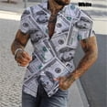 thumbnail image 3 of Camisas con estampado 3D de dólares para hombre, camisas casuales de verano de manga corta ajustadas con botones, blusas y tops para hombre, 3 of 4