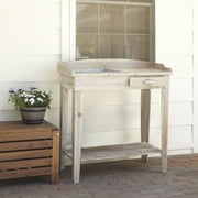 Alpine Corporation 35" x 16" x 38" Wood Potting Table with Drawer and Dry Sink, Tan