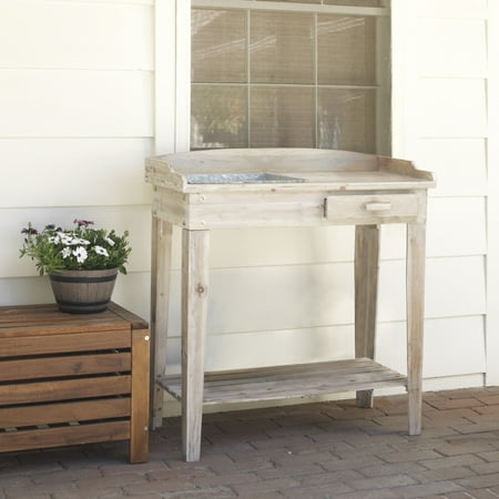 Alpine Corporation 35" x 16" x 38" Wood Potting Table with Drawer and Dry Sink, Tan