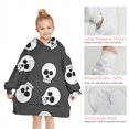 thumbnail image 6 of Gray Halloween Skulls Blanket Hoodies for Kids 6-13YR Oversize Wearable Blanket Hoodies for Boys Girls Teens, 6 of 7