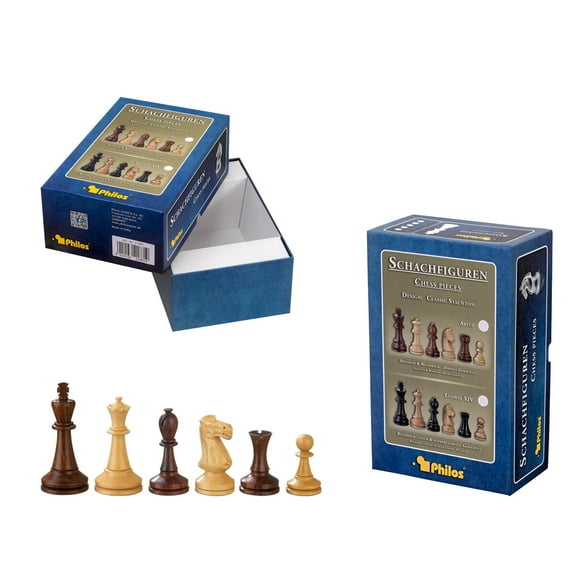 Philos Augustus Premium Triple-weighted Sheesham and Boxwood Chess Pieces, 4 inch King