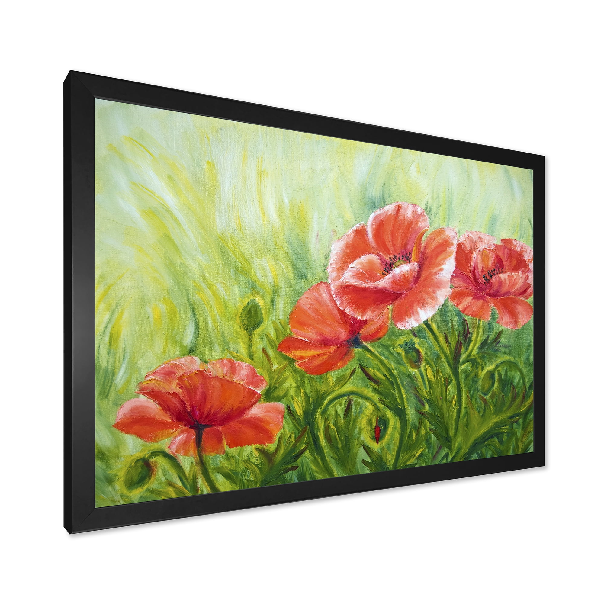 Designart 'Red Blossoming Poppies Over Wild Green III' Traditional Framed Art Print