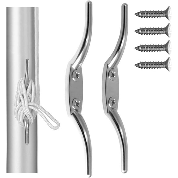 Anley 2 PCS Silver FlagPole Halyard Rope Cleat Hook - 6 Inch Rust Free Zinc Alloy - Mounting Screws Included