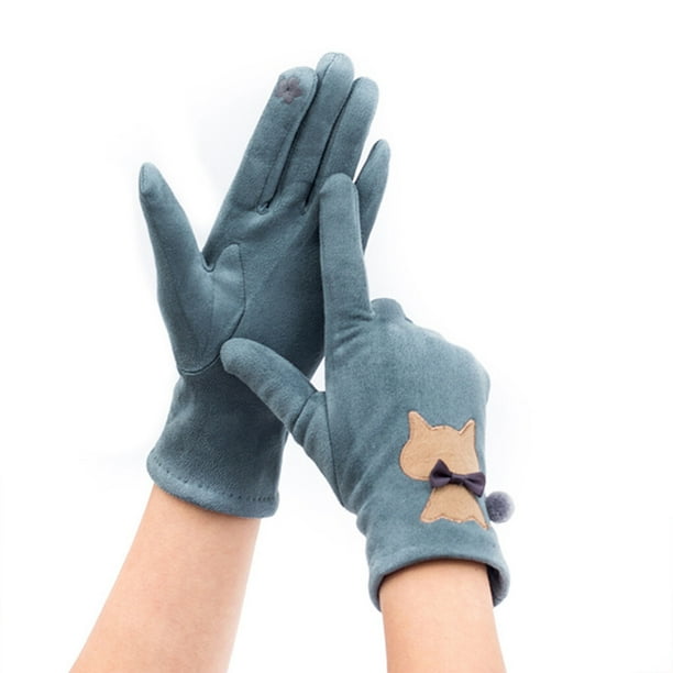 Qarigey 1 par de guantes térmicos para mujer, a prueba de viento, con pantalla táctil, para deportes al aire libre, cálidos, para montar en guantes y mitones Azul claro Qarigey AP013054-06