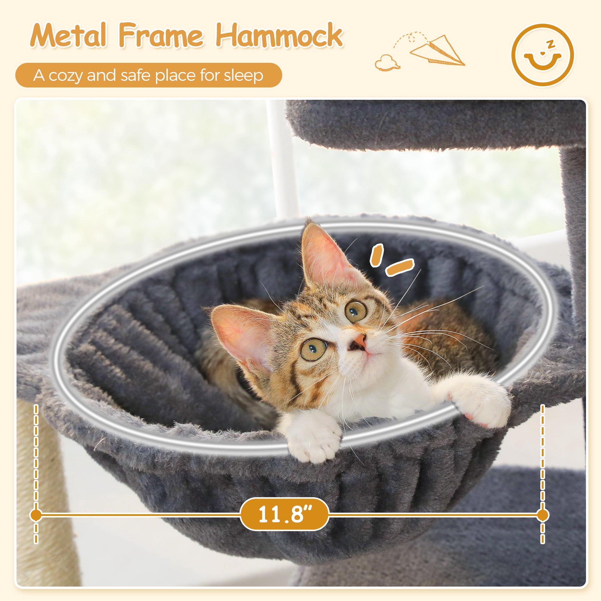 PAWZ Road 41" Cat Tree Condo with Hamock, Cat Scratcing Post Tower Ramp for Indoor Cats,Dark Gray