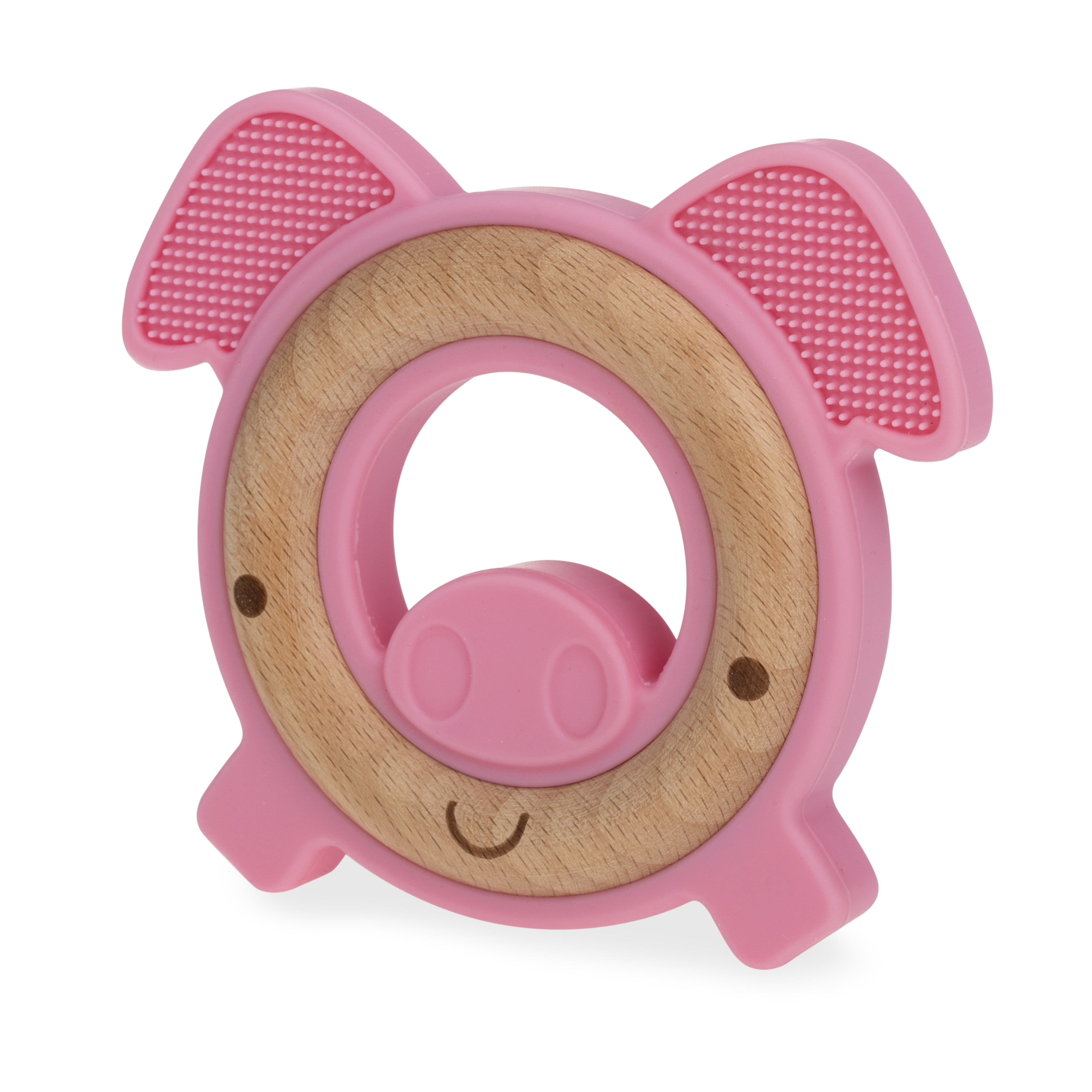 Nuby Natural, Silicone and Wood Teether, Pink Pig