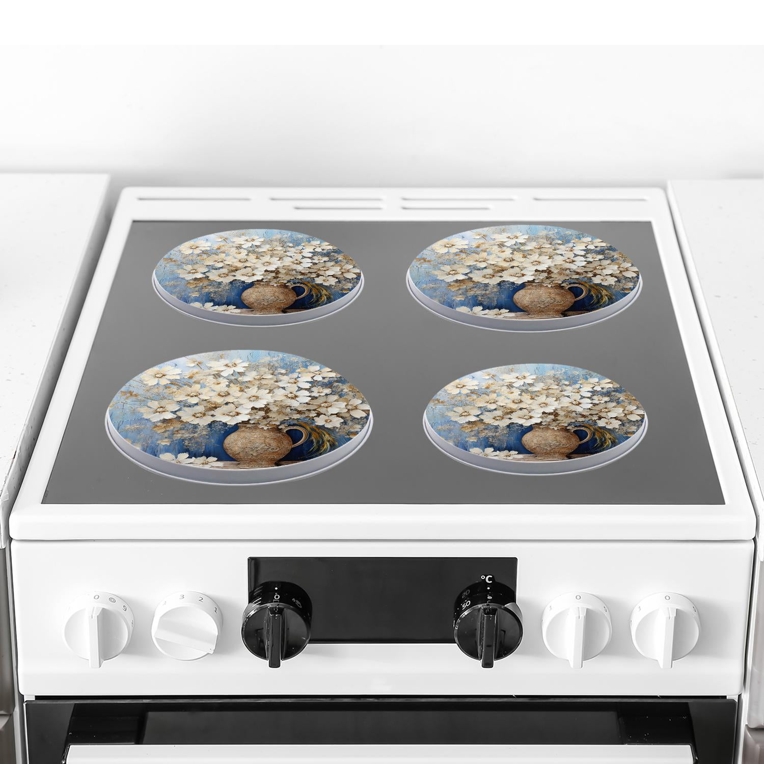 Round Stove Burner Covers 4 Pcs Metal Electric Stove Burner Covers 8Inch And 10Inch ,Blue Flowers in A Bouquet floral beautiful