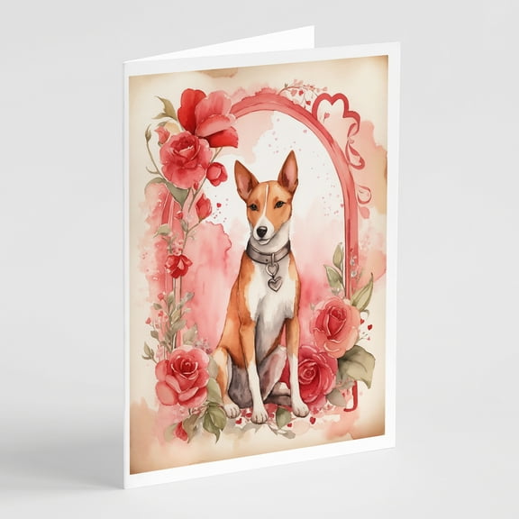 Basenji Valentine Roses Greeting Cards Pack of 8 7 in x 5 in