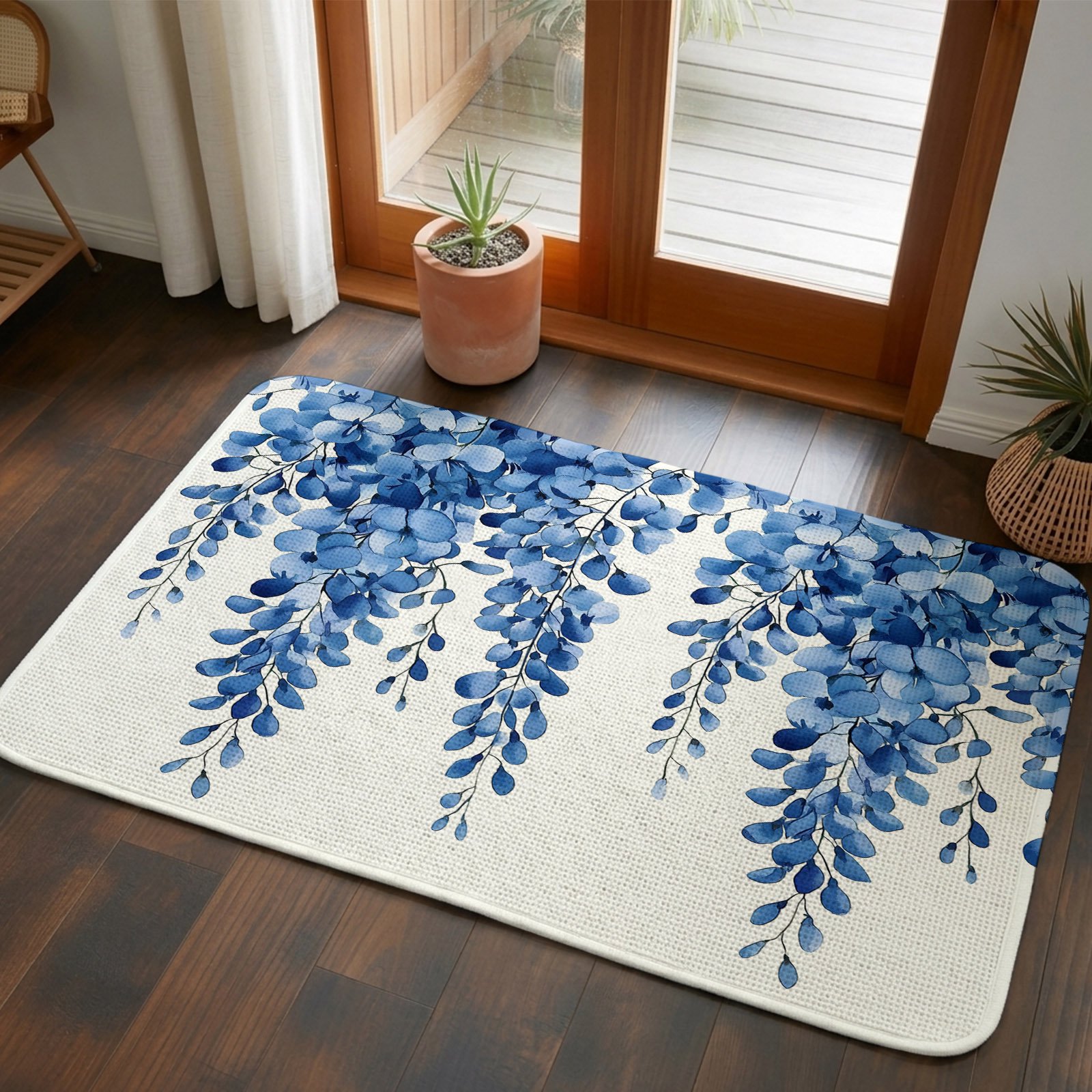 Doormat Blue Eucalyptus Leaves Front Door Mat Entrance Soft Non Slip Absorbent Doormats Watercolor Plant Welcome Floor Mat Rugs for Entryway Porch Bathroom Bedroom Kitchen Indoor Outdoor 20"x32"