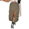 thumbnail image 3 of VUPSGEZ Streetwear Unique Vintage Casual Baggy Zipper Design Ladies Skirts Casual Midi Skirt Women's Skirts (Khaki,S), 3 of 7