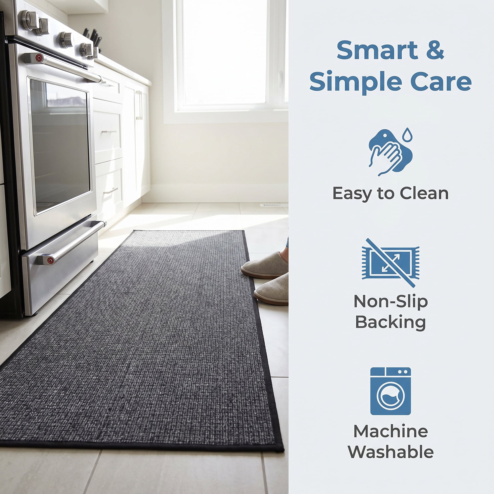 Unique Bargains Geometric Kitchen Absorbent Cotton Blend Runner Rug Black Grey 47" x 18"