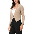 thumbnail image 4 of Women's Work Office Blazer Collarless Business Casual Suit Jacket Cropped Blazer S Khaki, 4 of 6