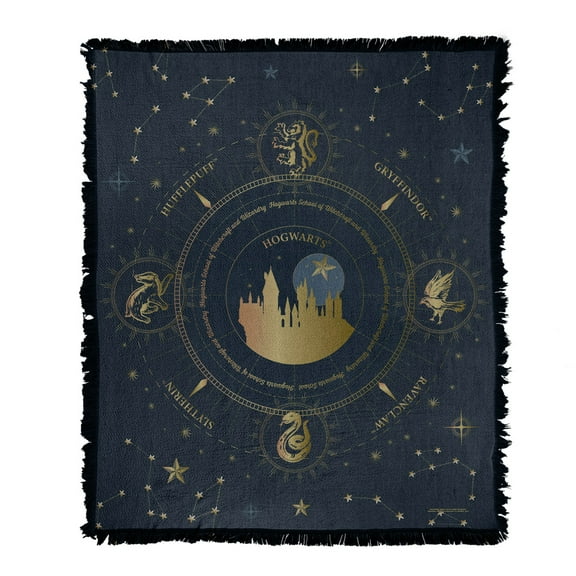 Harry Potter Blanket, 50'x60' House Crest Constellation Woven Tapestry Cotton Blend Fringed Throw Blanket