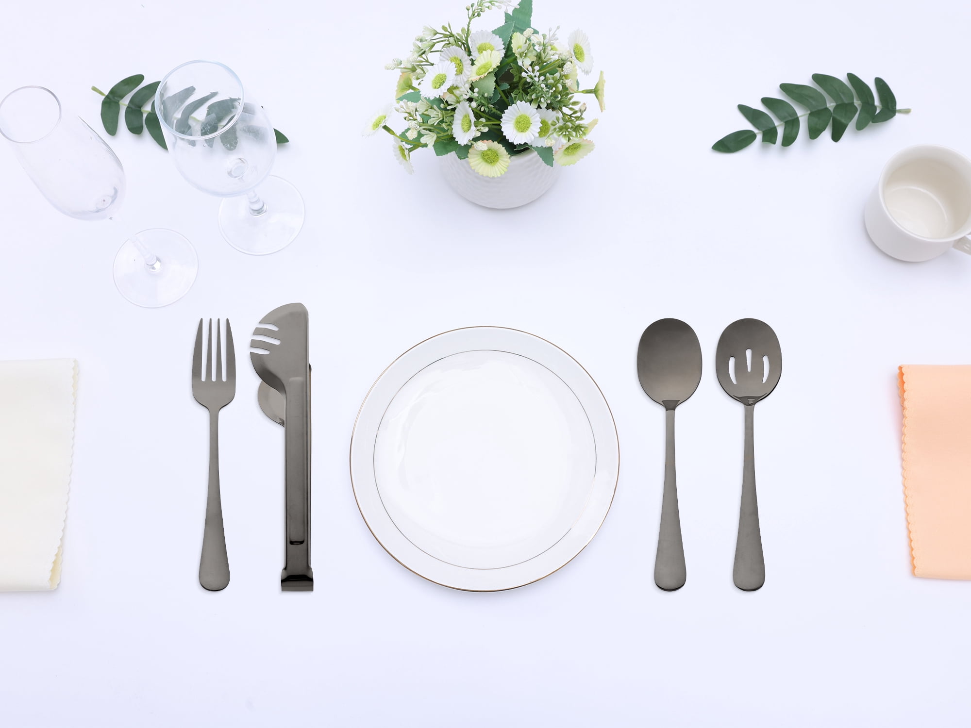 Unique Bargains Stainless Steel Flatware Set with Spoons and Forks Black 8 Pcs