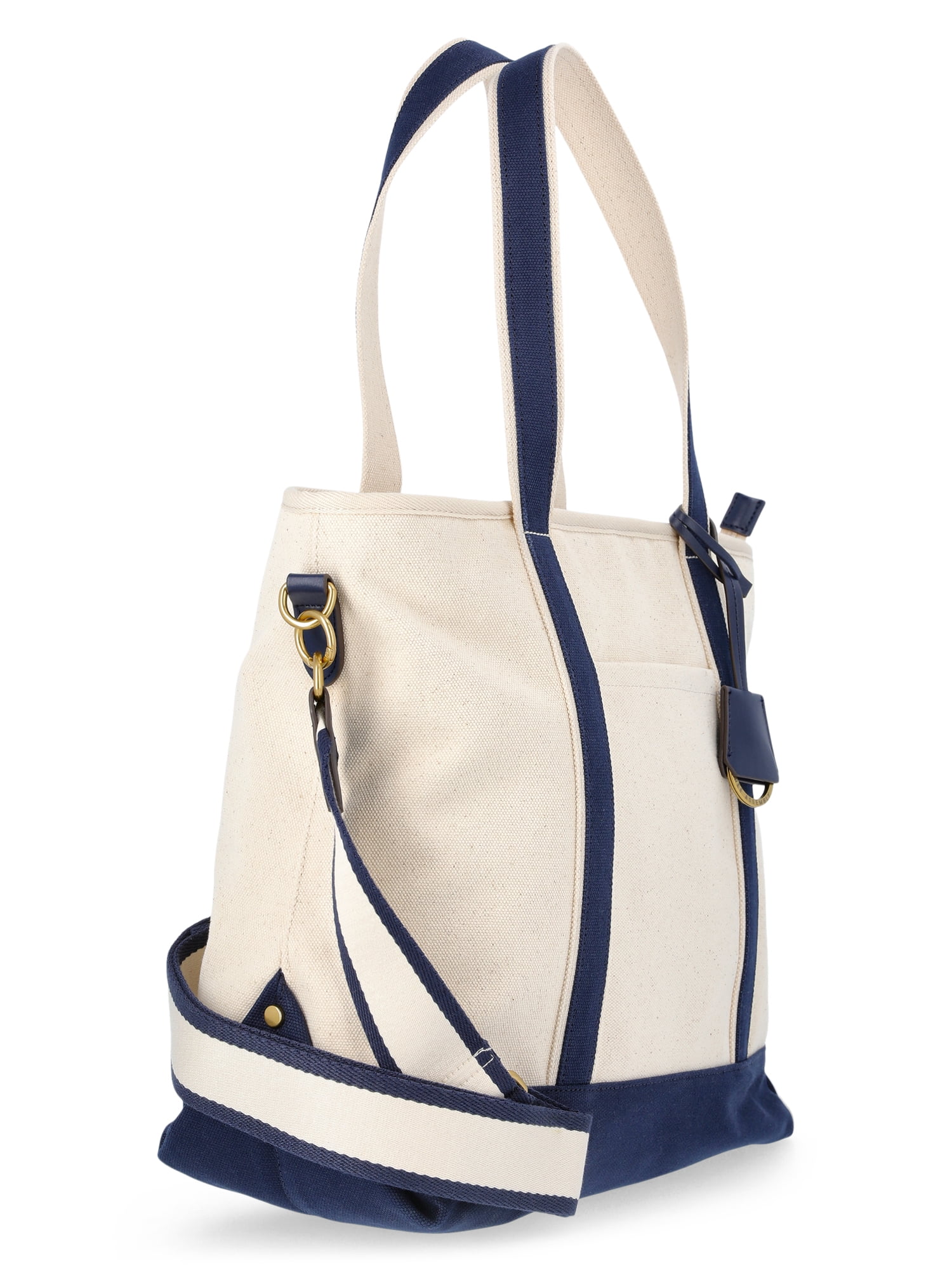 Free Assembly Women's Medium Canvas Tote, Natural/Navy