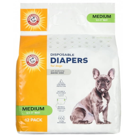 Arm & Hammer Female Dog Diapers, Medium 12 Count, Leak Proof, Ultra Absorbent with Wetness Indicator