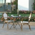 thumbnail image 3 of Emma + Oliver Set of Two Indoor/Outdoor Stacking Thonet Bistro Style Chairs with Arms, White & Gray PE Rattan Seat and Nat Bamboo Finished Metal Frame, 3 of 17