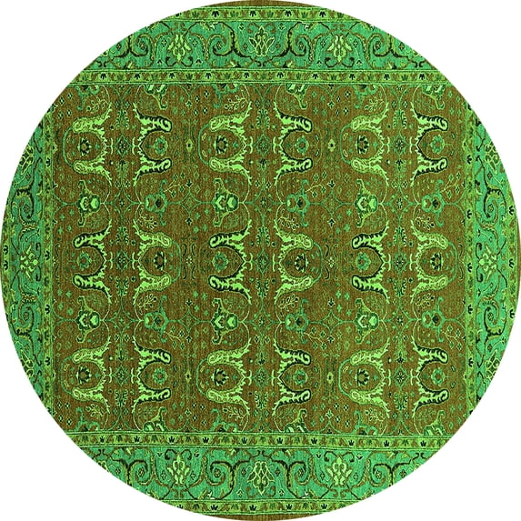 Ahgly Company Indoor Round Oriental Green Industrial Area Rugs, 4' Round