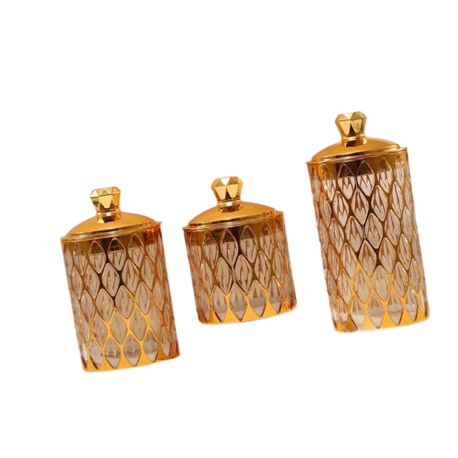 QSTDGVPW 3 Pieces Food Storage Jars with Lid Food Storage Container Tea Canister Airtight Gold trim