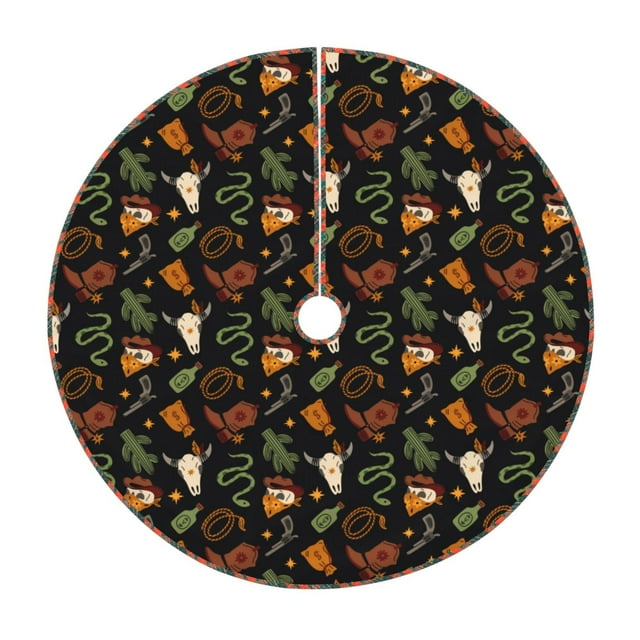 Fotbe Wild West Cowboy Pattern Christmas Tree Skirt, Tree Skirts Plush Christmas Decorations, Christmas Tree Skirts Xmas Decorations Holiday Party Decor-36"