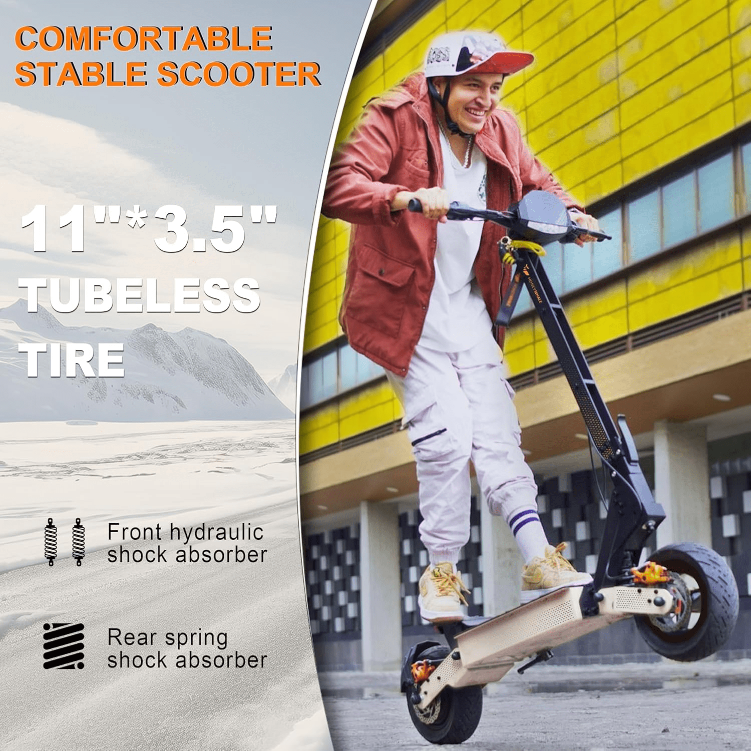 HONEYWHALE H4 Electric Scooter - 43 MPH Top Speed, 51 Miles Range, 2400W Motor, 11" Off-Road Tubeless Tires, Dual Suspension, Double Braking Systems, Foldable Sport E-Scooter for Adult