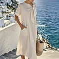 thumbnail image 6 of Wowcloth Women's Tie-Neck Maxi Dress with Short Sleeves, Loose Fit, Solid Color, Pockets for Casual and Daily Wear, 6 of 6