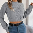 thumbnail image 7 of Womens sweaters Cropped Sweater Casual Long Sleeve Cable Knit Pullovers Fall trendy Winter Sweater Jumper Tops for ladies, 7 of 7