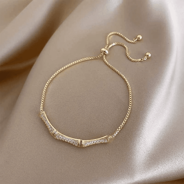 Pulseras De Plata 925 Mujer Oro De Bambú Ajustable Elegante Xtellar dorado