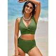 thumbnail image 4 of Women's Textured Bikini Sets Twist Front Top Swimsuits High Waisted Bathing Suits, 4 of 5
