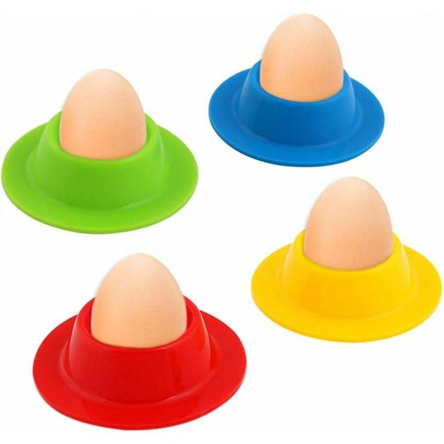 Hueveras de silicona de colores, juego de 4 hueveras de silicona de colores, soporte portátil redondo para hueveras, lavable