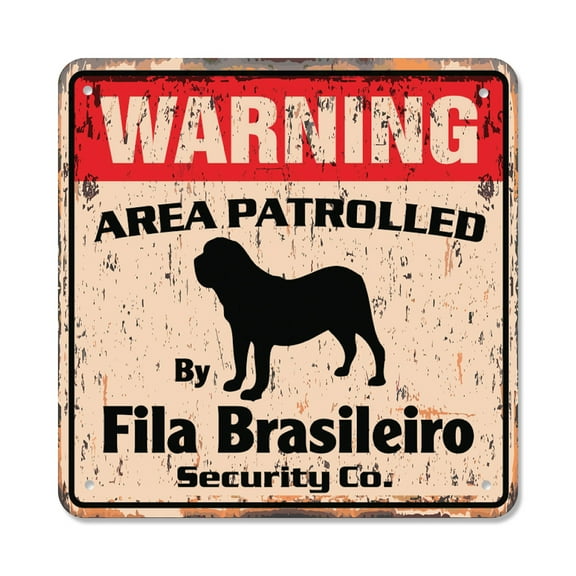 FILA BRASILEIRO Vintage Security Sign Area Patrolled Brazil guard owner pet Filas dog gift Rigid Plastic | Indoor/Outdoor | 12" Wide
