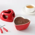thumbnail image 6 of Ceramic Chocolate Heart-Shaped Fondue Cup， Heart Fondue Pot Set Ceramic Fondue Mug with 2 Forks Personal Fondue Mugs Melting Pot for Cheese Butter Suitable for Valentines Day Home Wedding, 6 of 7