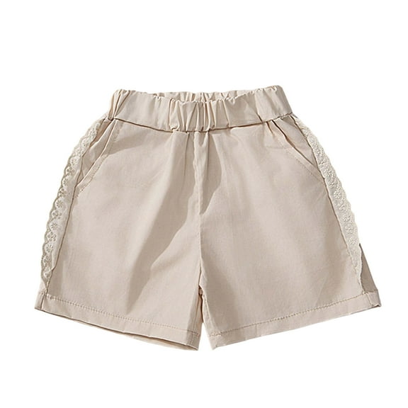 THDHVS Shorts for Teen Girls,Kids Shorts,Girls' Summer Casual Lace Shorts Wide Leg Shorts Hot Pants Beige 4-5 Years