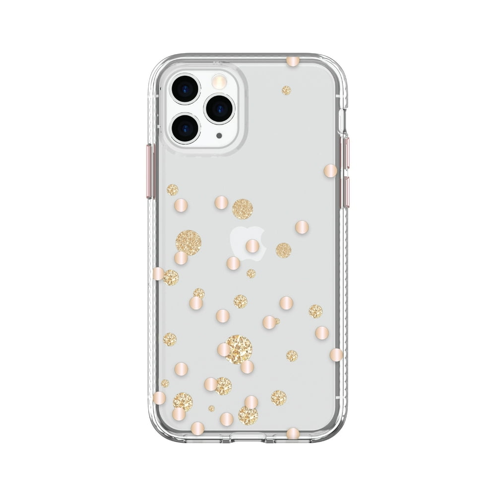 Clear with Rose Gold Metallic Glitter Dots Phone Case for iPhone 11 Pro
