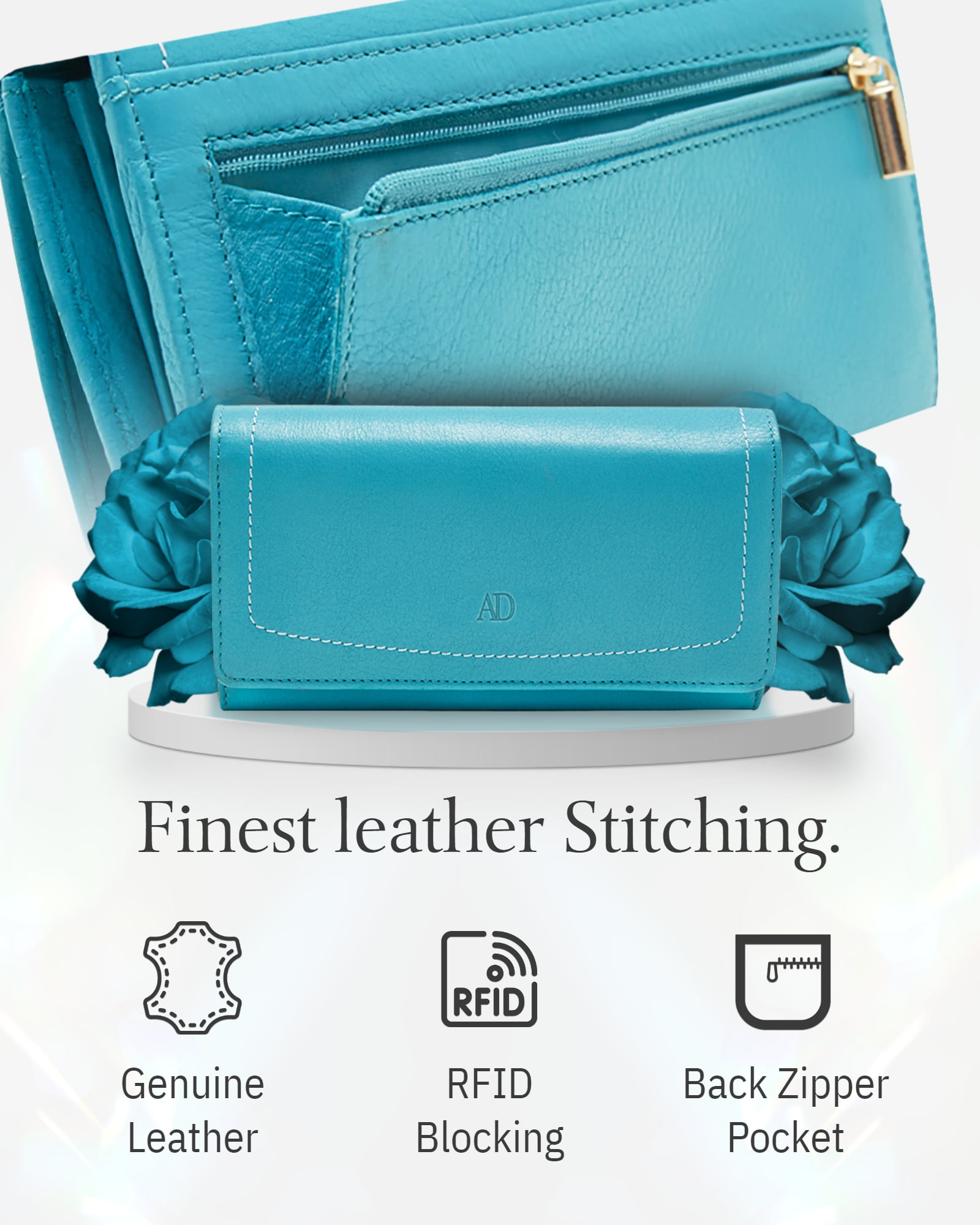 Genuine Leather RFID Accordion Credit Card Holder with Zipper for Women  Ladies Wallets RFID3622