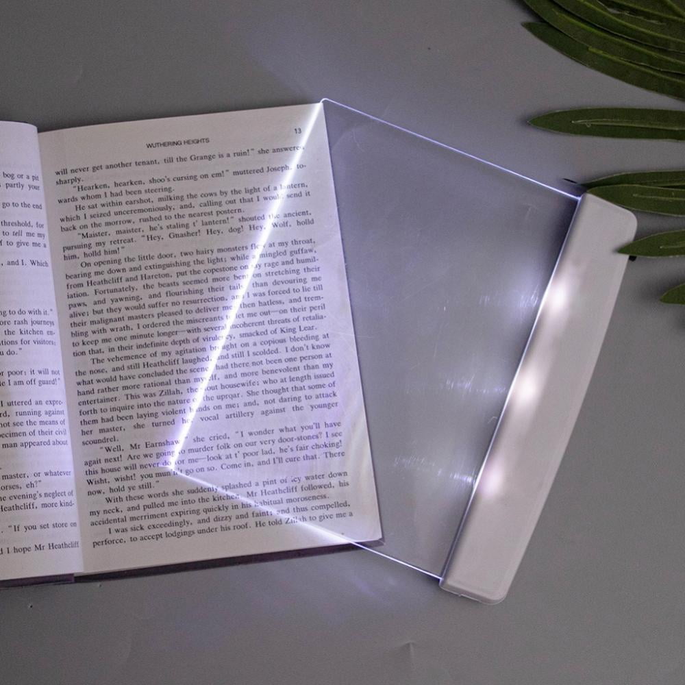 Flat Book Light Page Book Light for Reading in Bed at Night Clear LED Book Full Page Light Illuminator Panel Plate Lamp Board Wireless