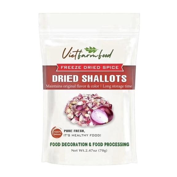 DRIED SHALLOTS 2.47 Oz (70g) VIETFARMFOOD: Pure, natural freeze-dried spice made from real vegetables and fruits - perfect for enhancing every meal, from cooking, baking, salads, soups, sauces