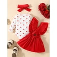 thumbnail image 5 of Elippeo Baby Girl Clothes 3M 6M 9M 12M 18M Heart Print Long Sleeve Romper with Suspender Skirt and Bow Headband Outfit, 5 of 10