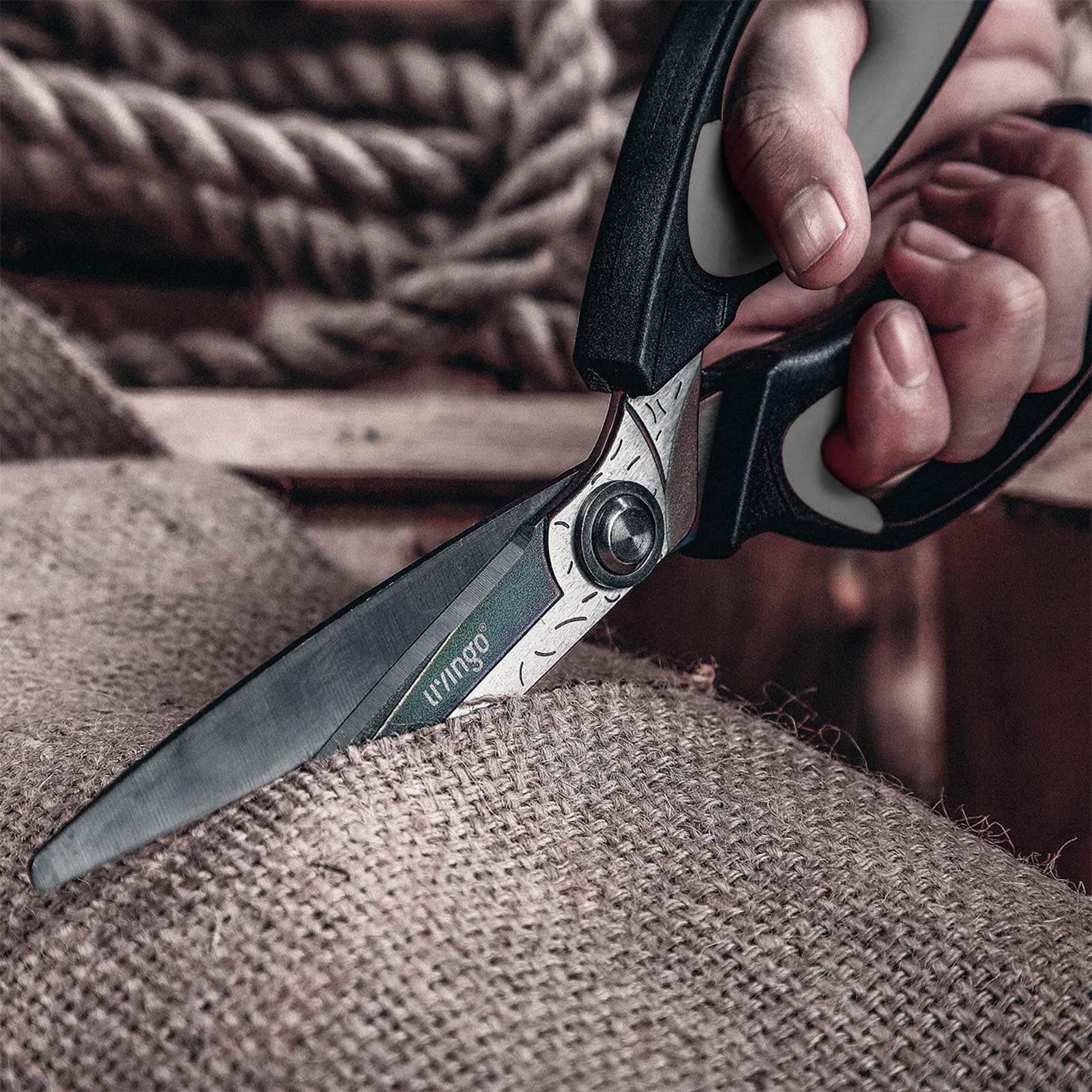 Heavy Duty Industrial Scissors: 10" Utility Stainless Steel All Purpose Titanium Coating Forged Shop Shears For Household Pruning  Gardening Construction Black & Grey